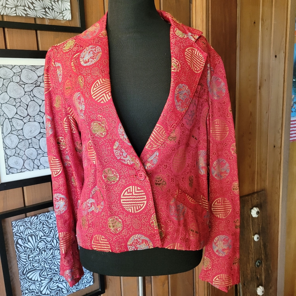Vintage Dino Ricco Women's Brocade Satin Asian Blazer Jacket Size M RN47346